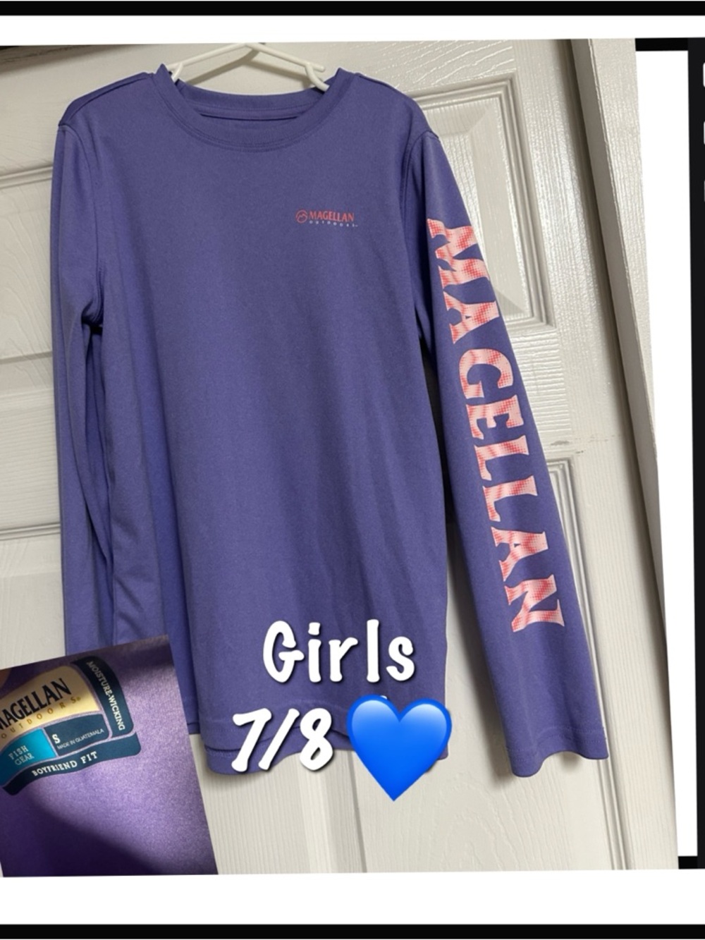 Magellan Outdoors Girls' Long Sleeve Performance Tee - Purple with Pink Logo